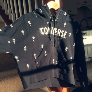 Converse Rose Print Cropped Pullover Hoodie (NEW)